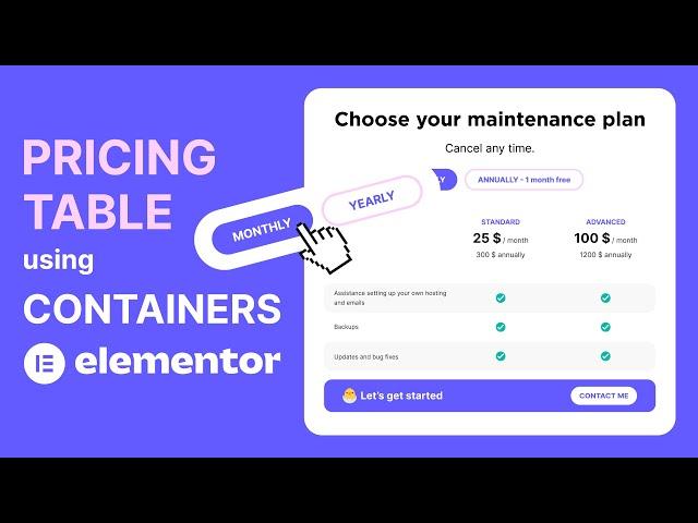 Pricing Table Using Containers and Tabs in Elementor - Switch / Toggle Between Different Plans