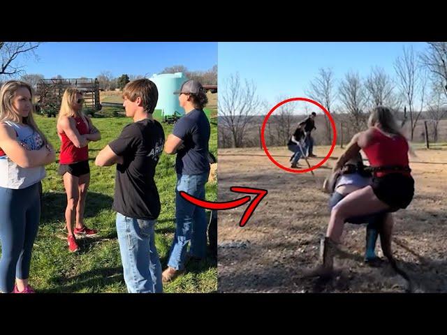 Female Body Builders CHALLENGE Farm Teenagers, INSTANTLY Regret It!