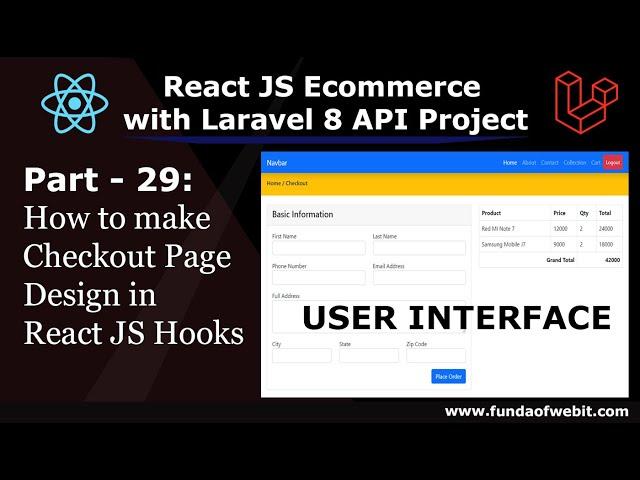 ReactJS Ecom Part 29: How to make Checkout Page in React JS Hooks and display cart item data.