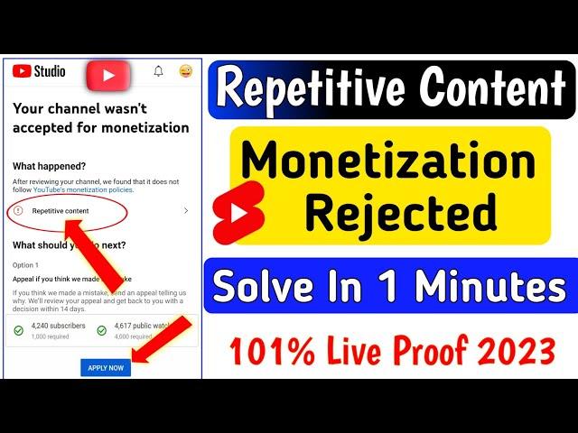 monetization rejected due to repetitive content, l reused content youtube monetization l 2023 