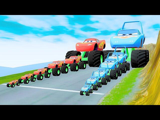 Big & Small McQueen vs Chick Hicks vs Tow Mater vs King Dinoco vs Monstertruck - BeamNG.Drive