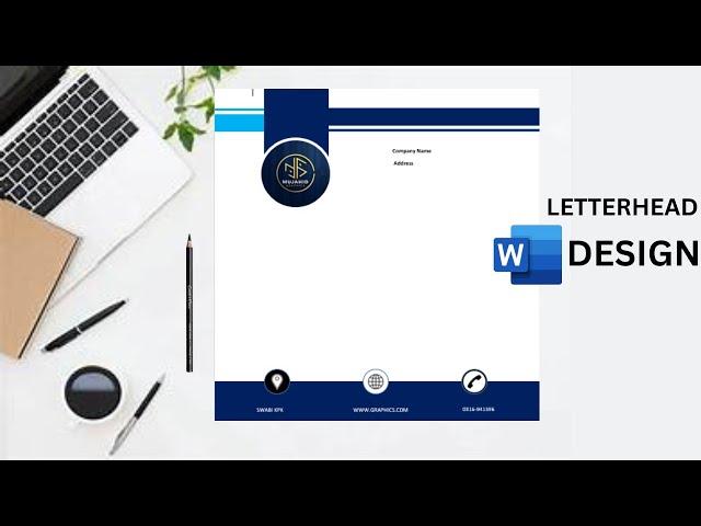 How to make Professional blue letterhead graphic template in MS word | Letterhead design in ms word