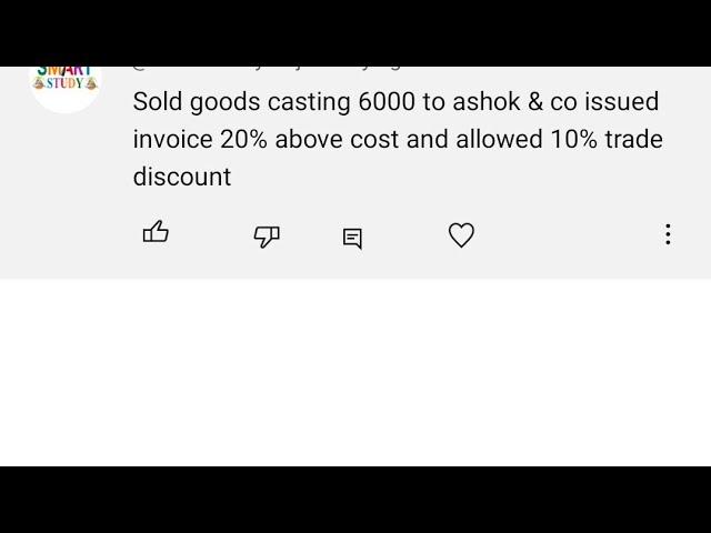 sold goods costing 6000 to Ashok & co. issued invoice 20% above cost and allowed 10% Trade discount