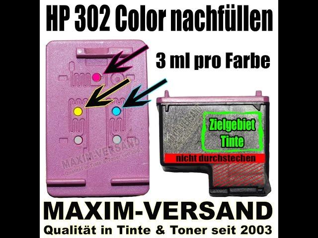 So geht's  Tinte bei HP 302 (XL) Druckerpatronen nachfüllen (schwarz & color)