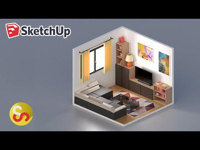 Modeling a low poly living room interior – Sketchup Timelapse Tutorial