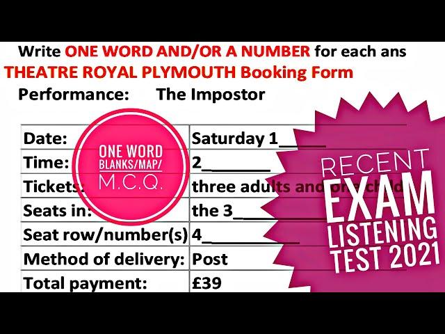 RECENT EXAM IELTS LISTENING TEST THEATRE ROYAL PLYMOUTH 2021 || BEST LISTENING TO BOAST SCORE ||