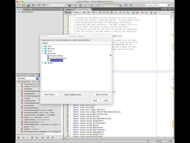 Add a search box for Netbeans customize toolbar dialog