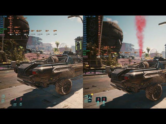 AMD Ryzen 7 1700 vs. Intel Core i3-8100 , both at 3.6 GHz , Cyberpunk 2077 and SOTTR - RTX 2070