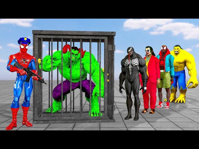 Spiderman's mission prevent Crime prison Team Bad Guy vs Hulk terrorizing the Peaceful City