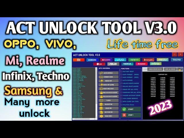 ACT UNLOCK TOOL V3.0//Oppo, Vivo, Mi, Realme Techno, Infinix , Nokia, LG, Honour unlock free.