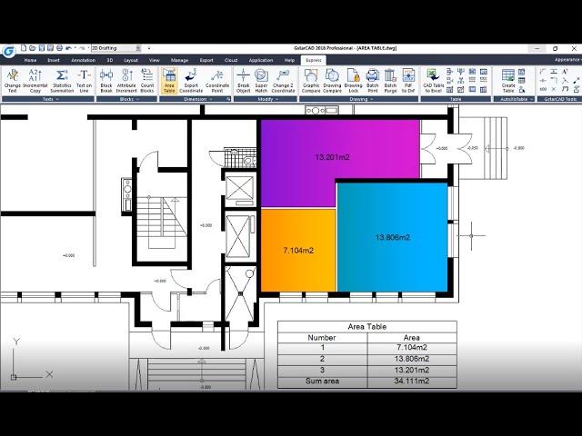 Table des surfaces avec GstarCAD avec AREATABLE FR2