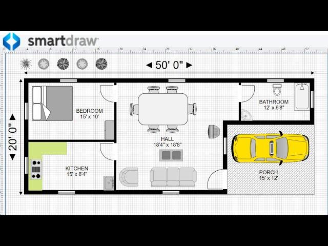 How to Create a Floor Plan in SmartDraw - 50 x 20 House Plan (1 Bedroom - East Facing)