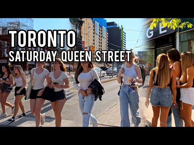 Toronto Saturday Queen Street West Downtown walking Tour Canada 4K