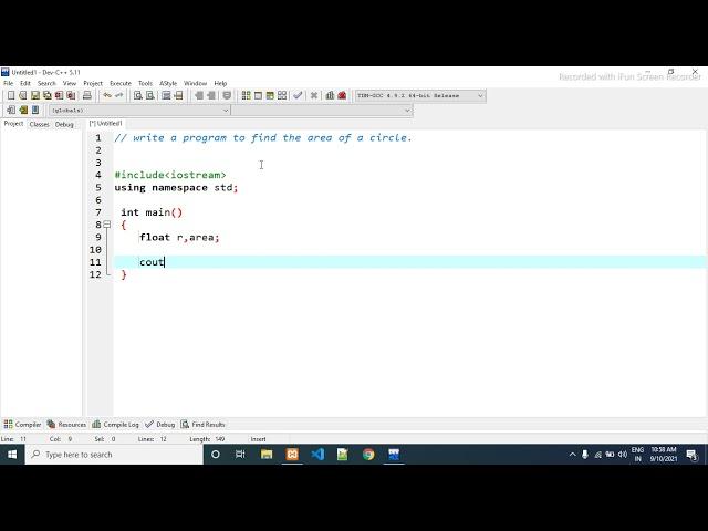 C++ Program to Find the Area of a Circle using Radius ( User Input )