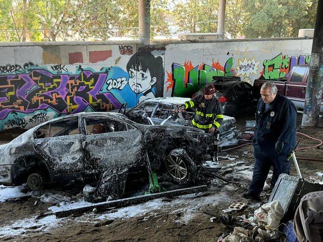 Stolen Vehicles on fire at Antioch Homeless Encampment