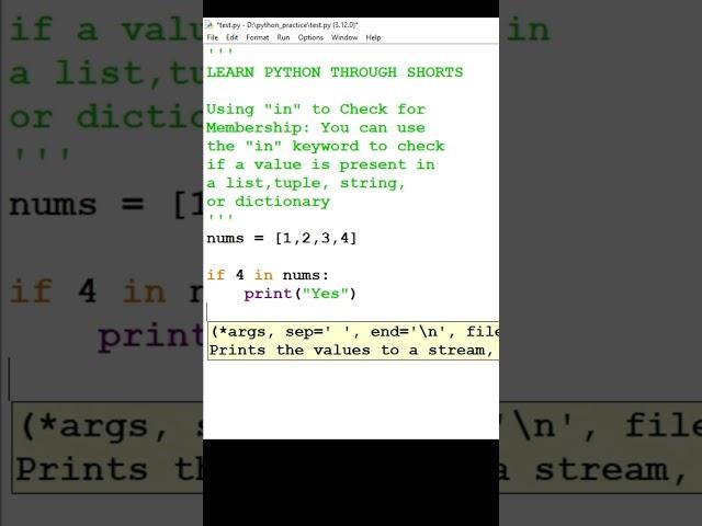 How to use in membership operator in python #shorts #pythonforbegineers #python #pythontutorial