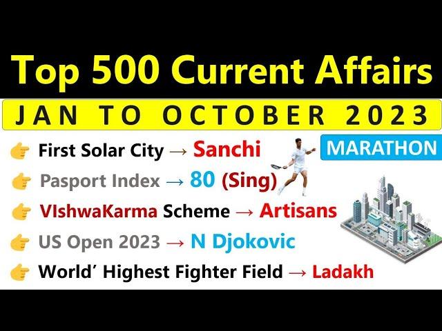 Top 500 Current Affairs 2023 | MARATHON VIDEO | Last 9 Month Current Affairs 2023 | Indologus |