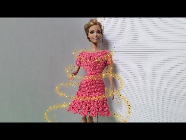 Платье с круглой ажурной кокеткой. Мастер-класс. Crochet Barbie.
