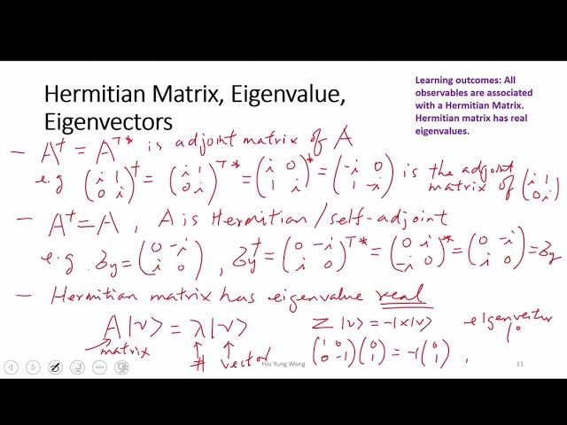 L4-3 Hermitian matrix, unitary matrix, eigenvalue, eigenvector, transformation, Projection Operator