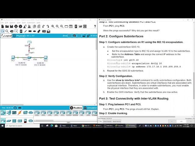 4.2.7 Packet Tracer - Configure Router-on-a-Stick Inter-VLAN Routing