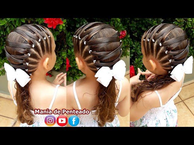 Penteado Infantil com ligas transpassadas e amarração