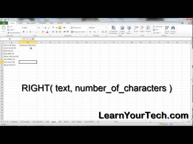 RIGHT Function Microsoft Excel