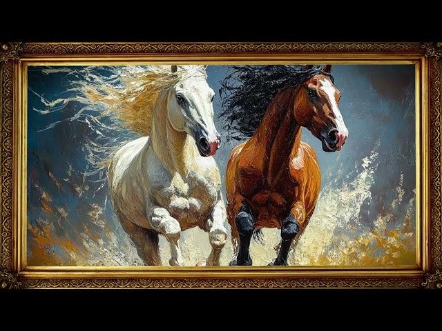 OVERCOMING | Vintage TV Oil Art Horse Painting | Gold Frame TV Art | Art Screensaver for TV 2 hrs