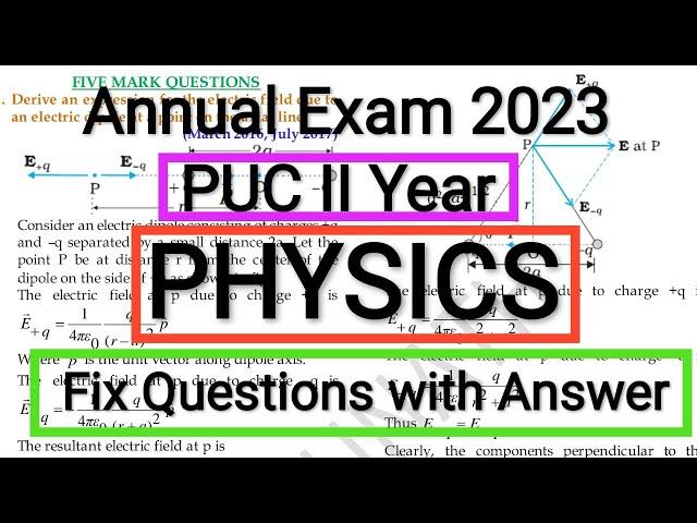 PUC II Year - PHYSICS - Fix Questions with Answer