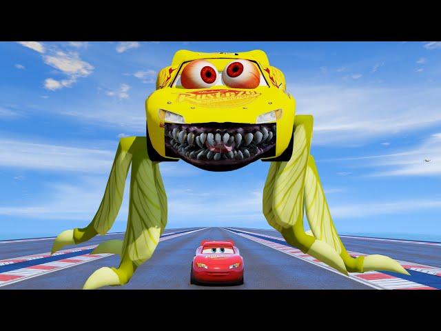 Epic Escape from The Lightning McQueen Spider Car Eater | Lightning McQueen vs McQueen Eater GTA5