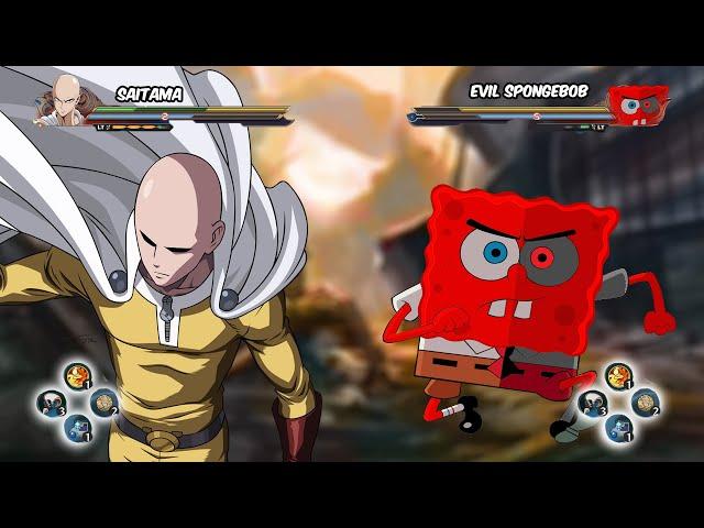 SAITAMA OVERPOWER VS EVIL GOD SPONGEBOB | Anime Mugen