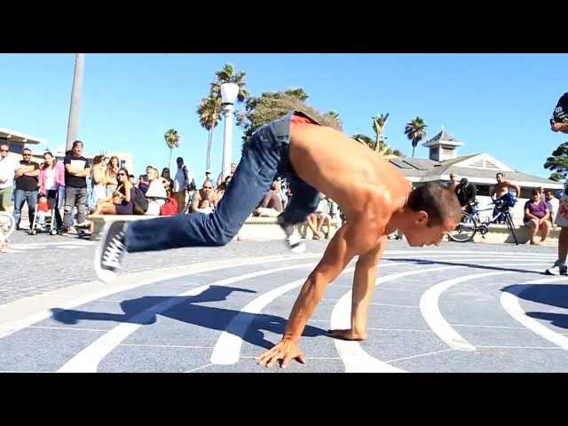 Bboy Kiki  doing a set of flares and footwork at Newport Beach The Flying Tortillas