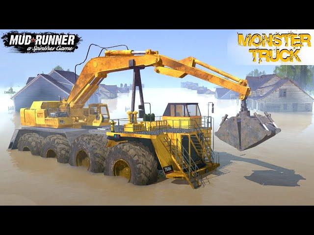 Spintires: MudRunner - MONSTER MINING TRUCK Driving Through A Flooded City