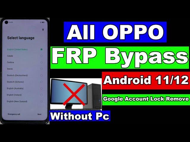 OPPO FRP/Google Account Bypass Android 11/12 Without Pc 100% Easy | OPPO FRP Bypass Android 12/11