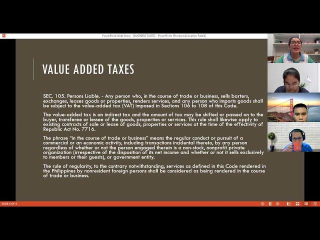 INTRO TO BUSINESS TAXES: VALUE ADDED TAX