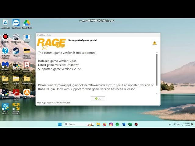 Rage Plug in Hook Unsupported game patch!