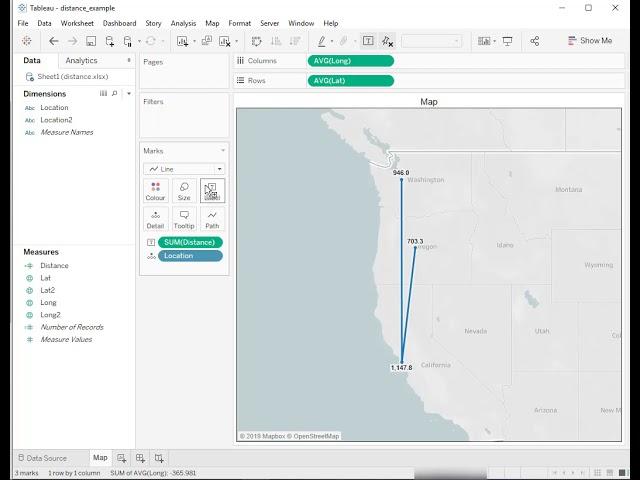 How to Calculate the Distance Between Points on a Map in Tableau