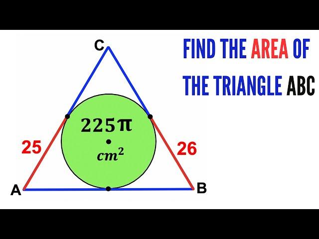 Can you find area of the Triangle ABC? | (Inscribed Circle area is 225pi) | #math #maths | #geometry