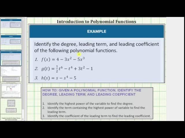 Degree, Leading Term, and Leading Coefficient of a Polynomial Function