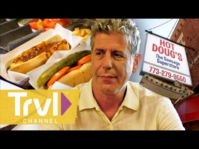 Chicago Deep Dish Pizza & Foie Gras Hot Dogs | Anthony Bourdain: No Reservations | Travel Channel