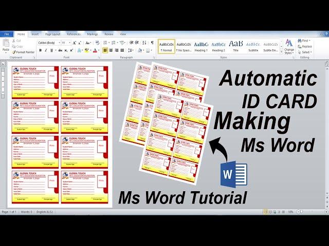 Automatic Id Card Create in Microsoft Office word | A4 Size Print Ready | Ms Word Tutorial