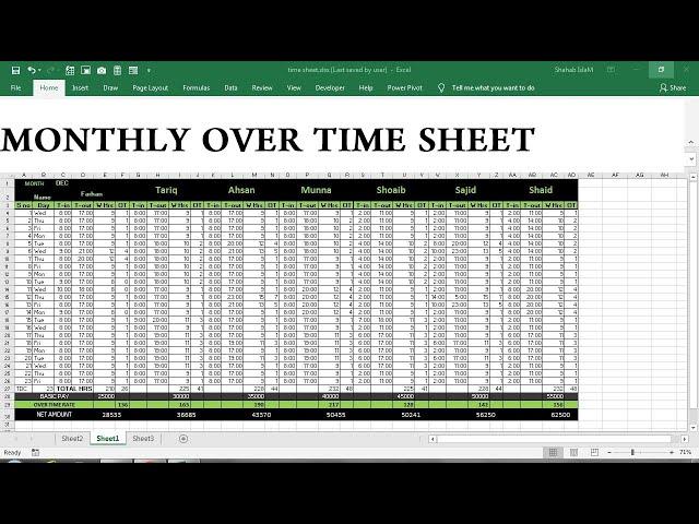 How To Make monthly overtime sheet  excel