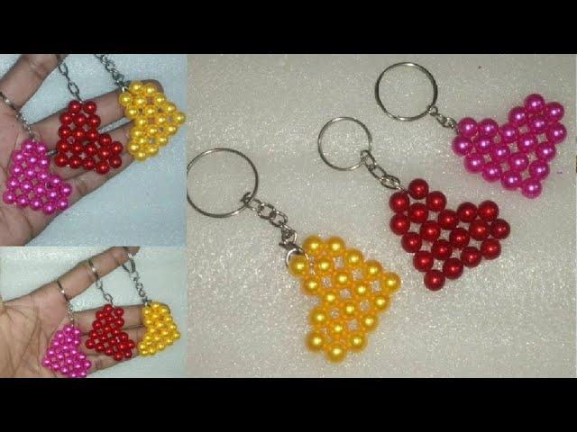 DIY beautiful beads heartshape key chain making tutorial#simple#easy#pearl craft