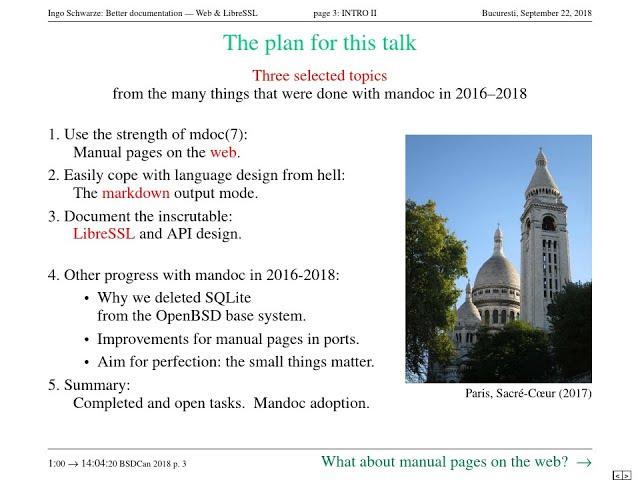 mandoc: better documentation on the web and for LibreSSL - EuroBSDCon 2018 talk