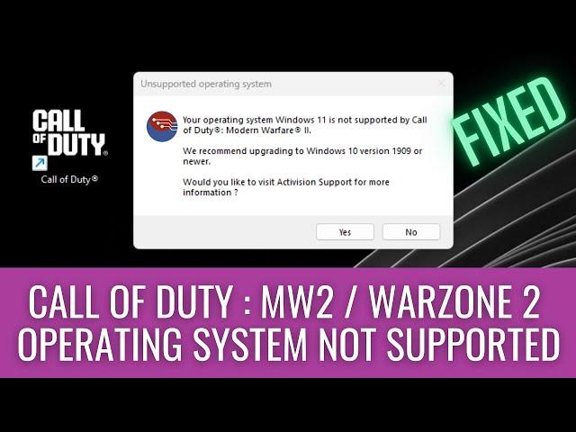 Call of Duty Modern Warfare 2 / Warzone 2 - Unsupported Operating System FIX Windows 11