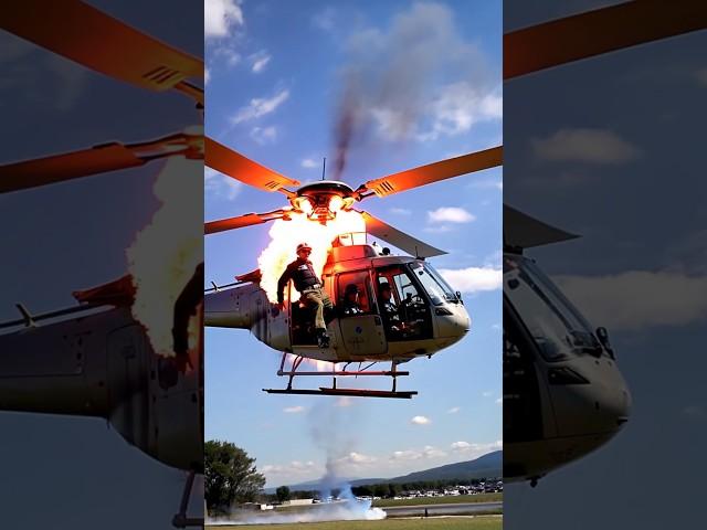 HELICOPTER GOT FIRE AND PILOT IS JUMPING ||