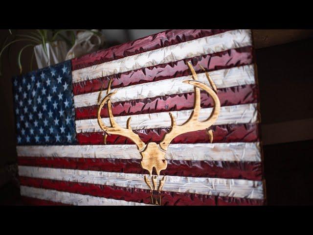 How I Made A Tattered Wooden American Flag With A Deer Skull Engraving