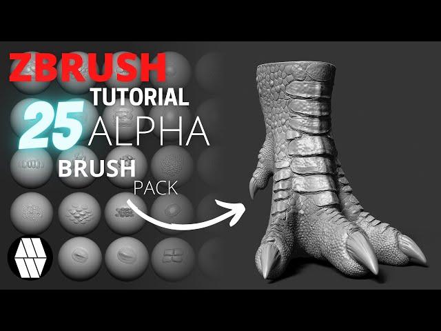 ZBRUSH Tutorial - 25 Alpha Brush Pack Demonstration