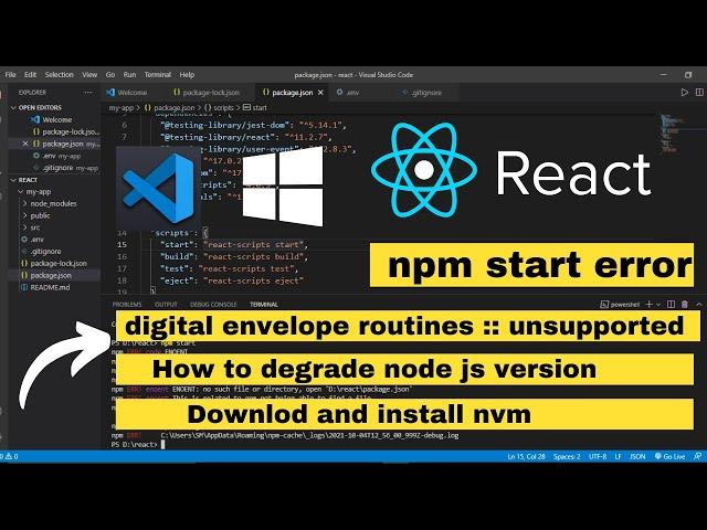 npm start not working || digital envelope routines :: unsupported || how to fix npm start error