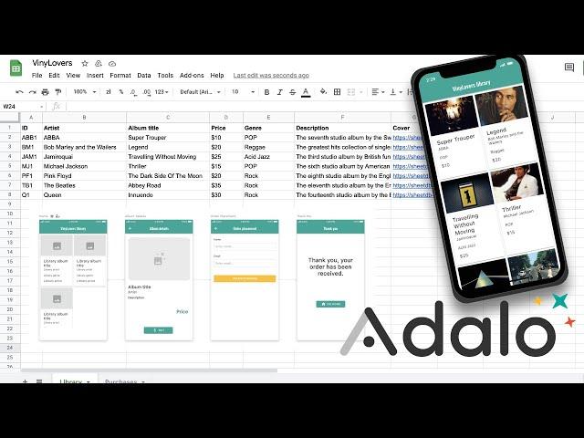 Create your mobile app (iOS/Android) with the Google Sheets data in Adalo + SheetDB (NO CODE)