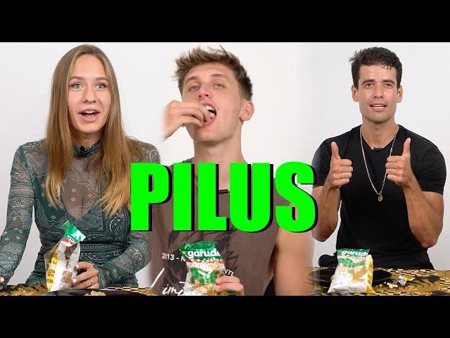 Bule eat GARUDA PILUS snack in Indonesia